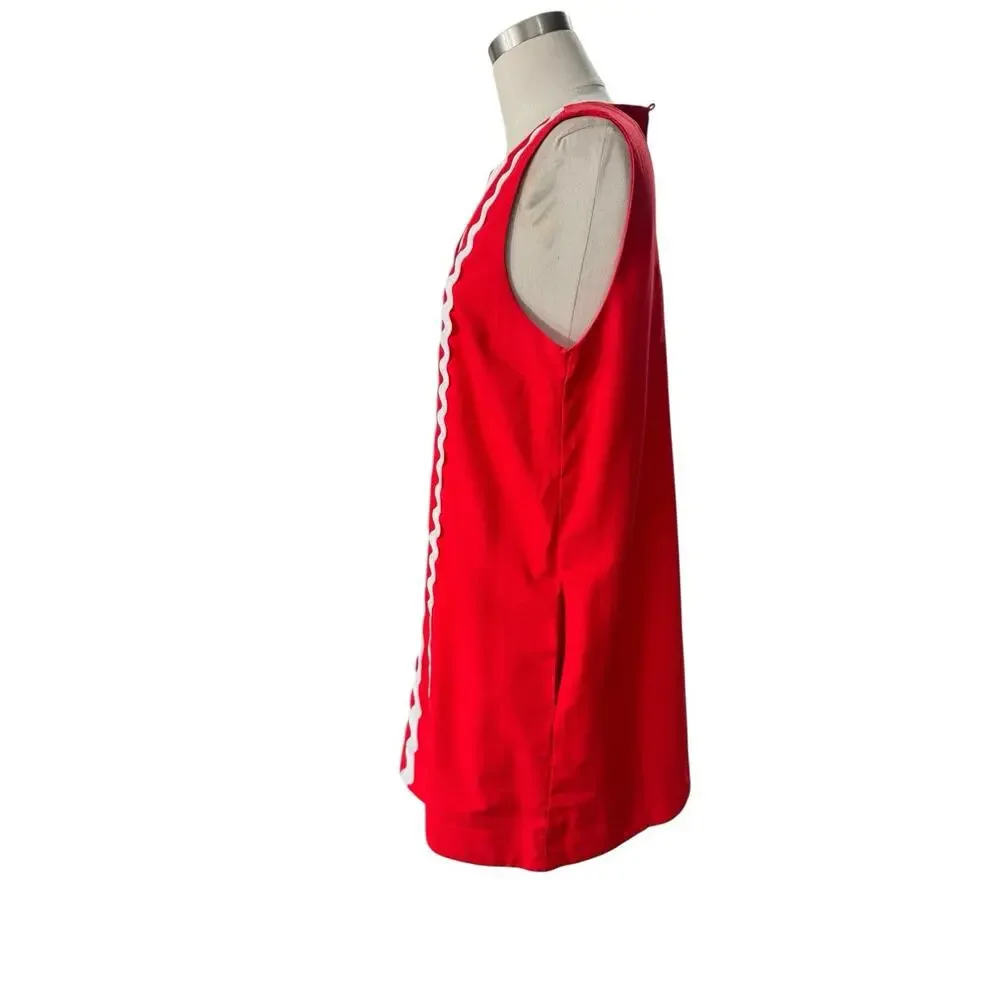Prosperina Gigi Red Ric Rac Cotton Shift Mini Dress size Small - Picture 3 of 14